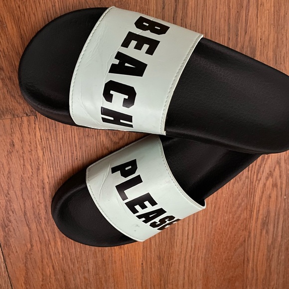 PINK VS “BEACH PLEASE” Black/Green Sandals/Slides - Picture 4 of 5